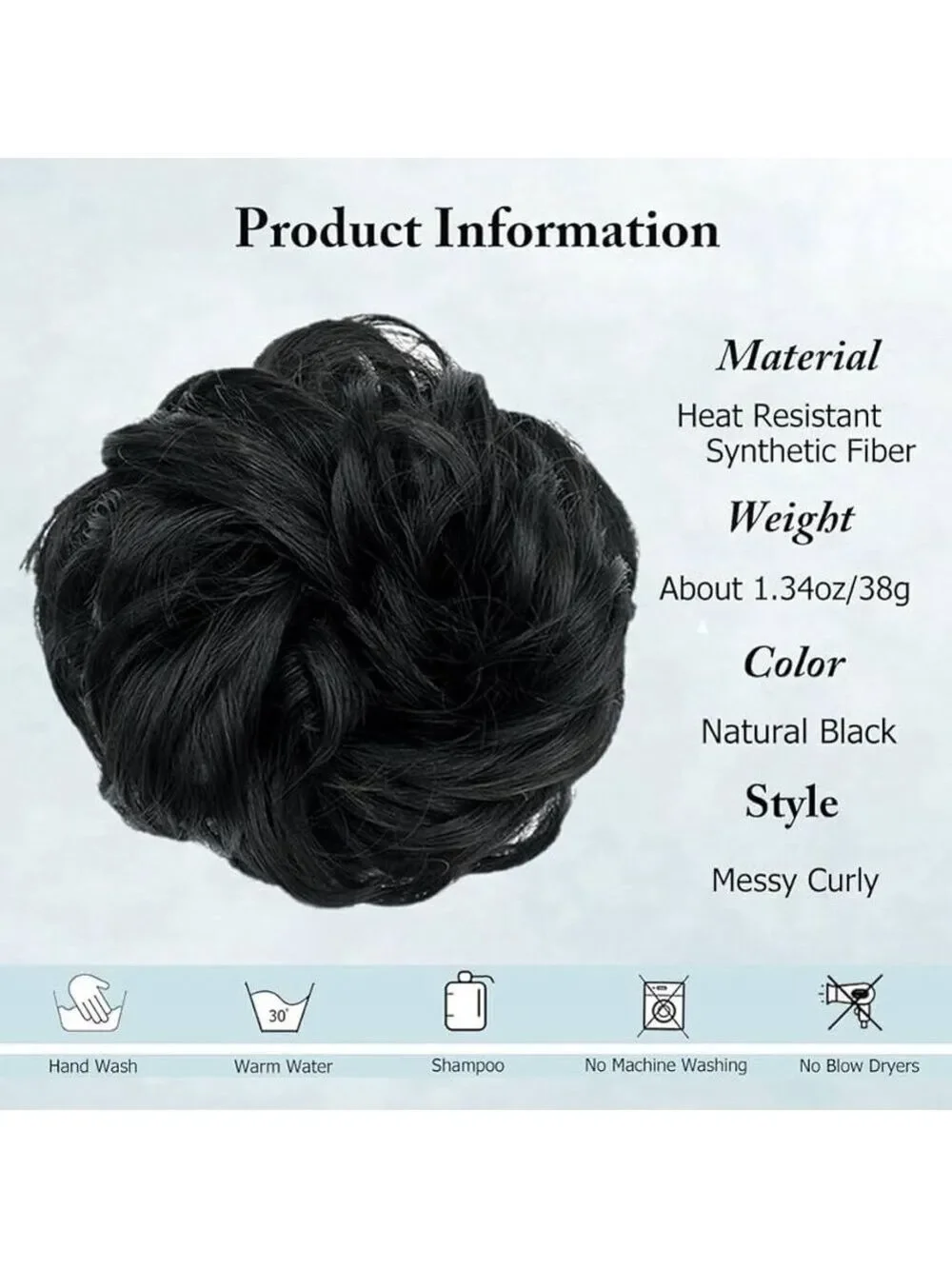 Scrunchie Messy Curly Black Hair Bun, NIB